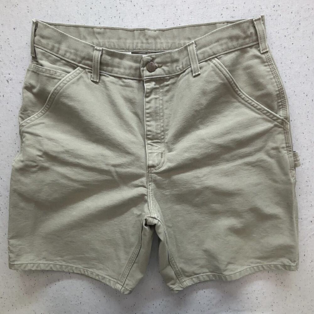 Vintage Carhartt B25 DES Canvas Carpenter Work Shorts Mens 34 Desert Khaki Duck